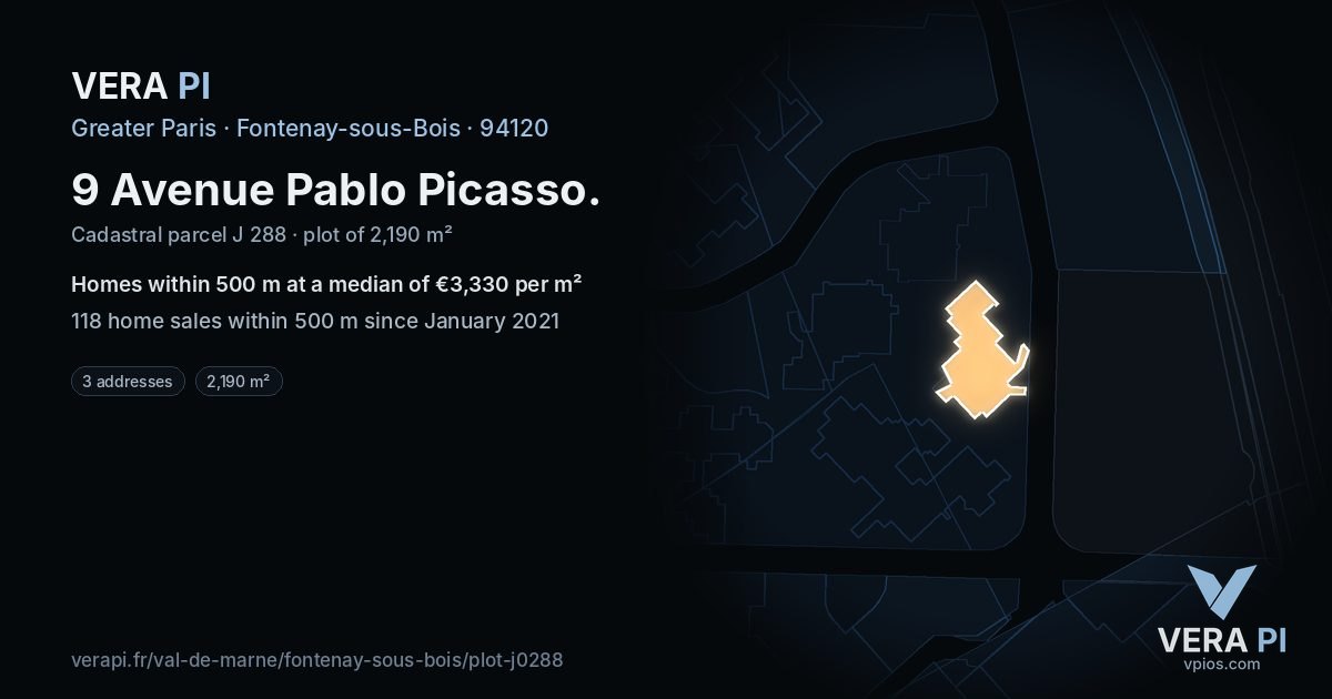 9 Avenue Pablo Picasso, Fontenay-sous-Bois at night – the plot lit, the parcels around coloured by the prices near them