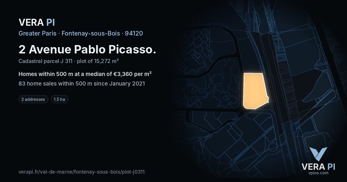 2 Avenue Pablo Picasso, Fontenay-sous-Bois at night – the plot lit, the parcels around coloured by the prices near them