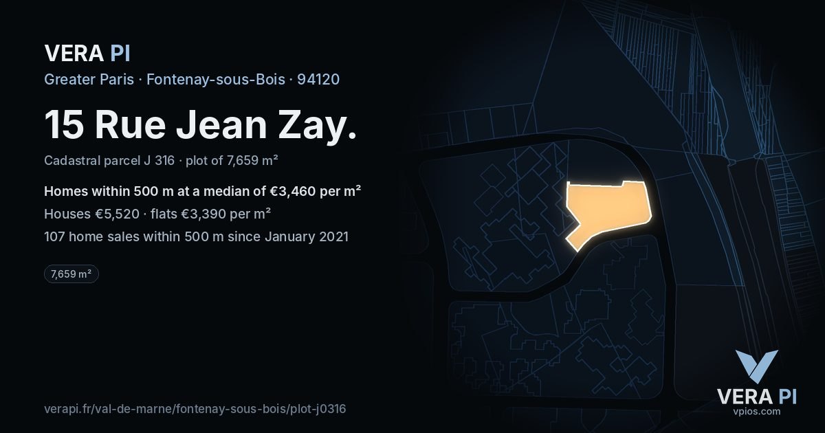 15 Rue Jean Zay, Fontenay-sous-Bois at night – the plot lit, the parcels around coloured by the prices near them