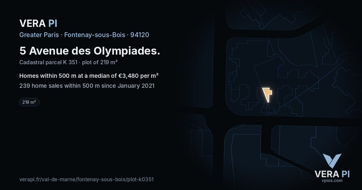 5 Avenue des Olympiades, Fontenay-sous-Bois at night – the plot lit, the parcels around coloured by the prices near them