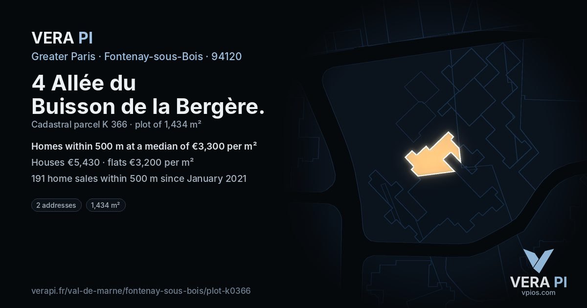 4 Allée du Buisson de la Bergère, Fontenay-sous-Bois at night – the plot lit, the parcels around coloured by the prices near them