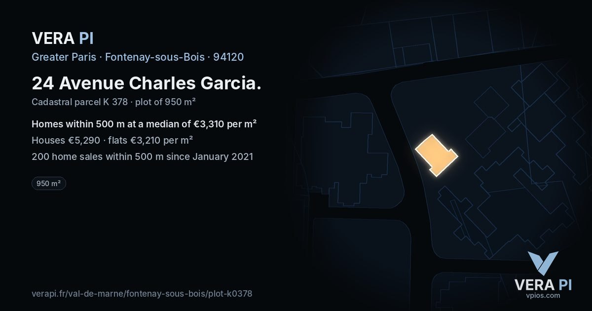 24 Avenue Charles Garcia, Fontenay-sous-Bois at night – the plot lit, the parcels around coloured by the prices near them
