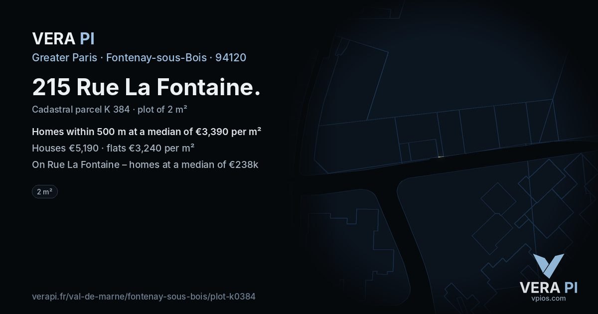 215 Rue La Fontaine, Fontenay-sous-Bois at night – the plot lit, the parcels around coloured by the prices near them
