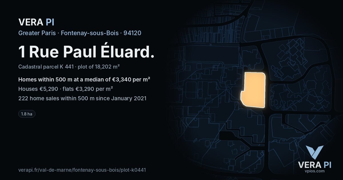 1 Rue Paul Éluard, Fontenay-sous-Bois at night – the plot lit, the parcels around coloured by the prices near them
