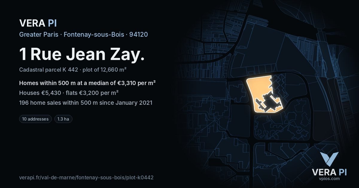 1 Rue Jean Zay, Fontenay-sous-Bois at night – the plot lit, the parcels around coloured by the prices near them