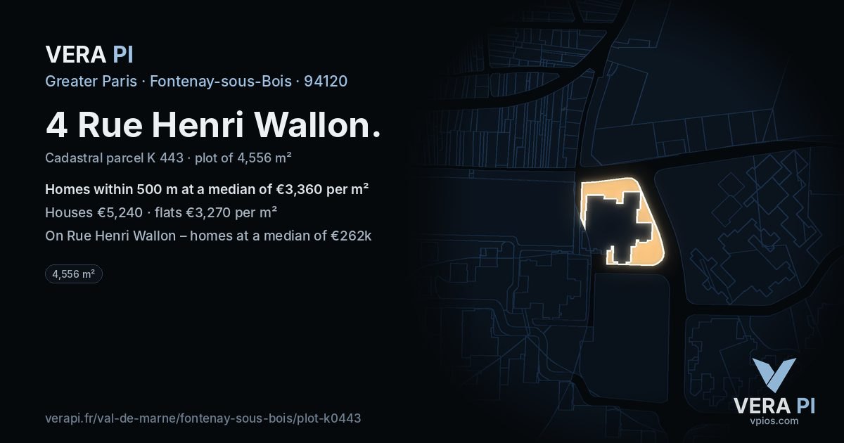 4 Rue Henri Wallon, Fontenay-sous-Bois at night – the plot lit, the parcels around coloured by the prices near them
