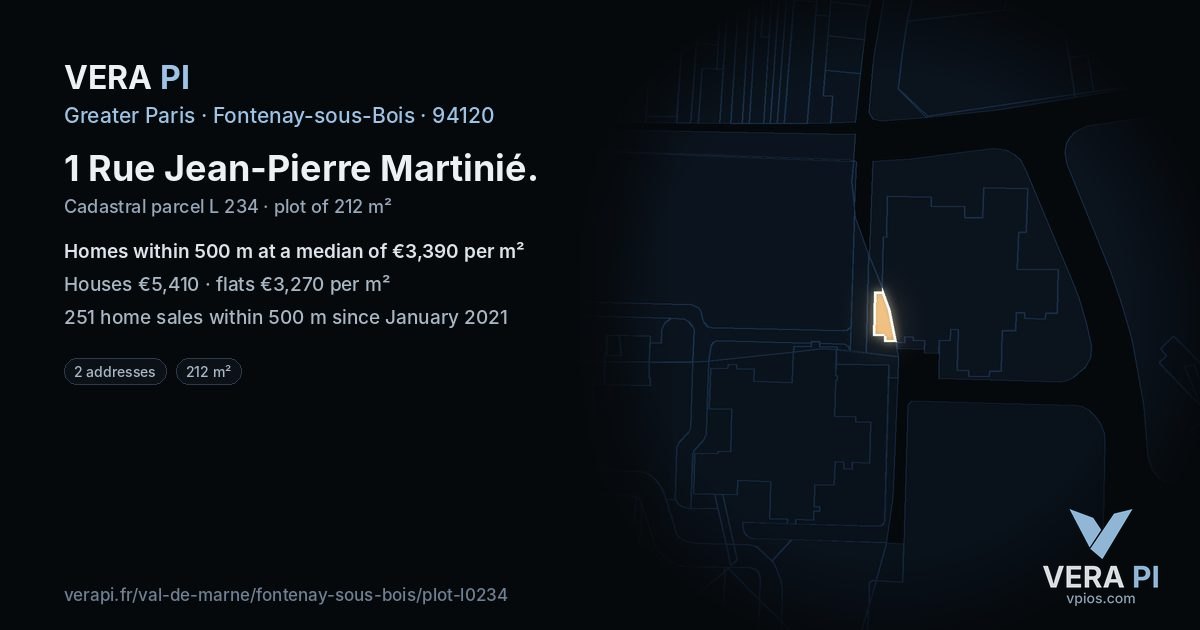 1 Rue Jean-Pierre Martinié, Fontenay-sous-Bois at night – the plot lit, the parcels around coloured by the prices near them
