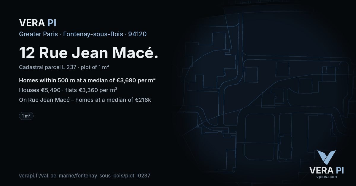12 Rue Jean Macé, Fontenay-sous-Bois at night – the plot lit, the parcels around coloured by the prices near them