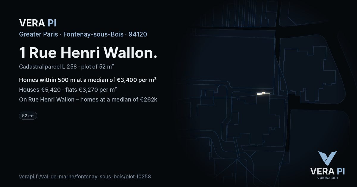 1 Rue Henri Wallon, Fontenay-sous-Bois at night – the plot lit, the parcels around coloured by the prices near them