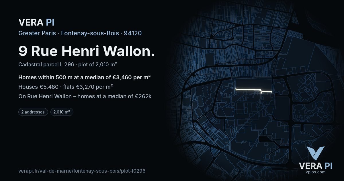 9 Rue Henri Wallon, Fontenay-sous-Bois at night – the plot lit, the parcels around coloured by the prices near them
