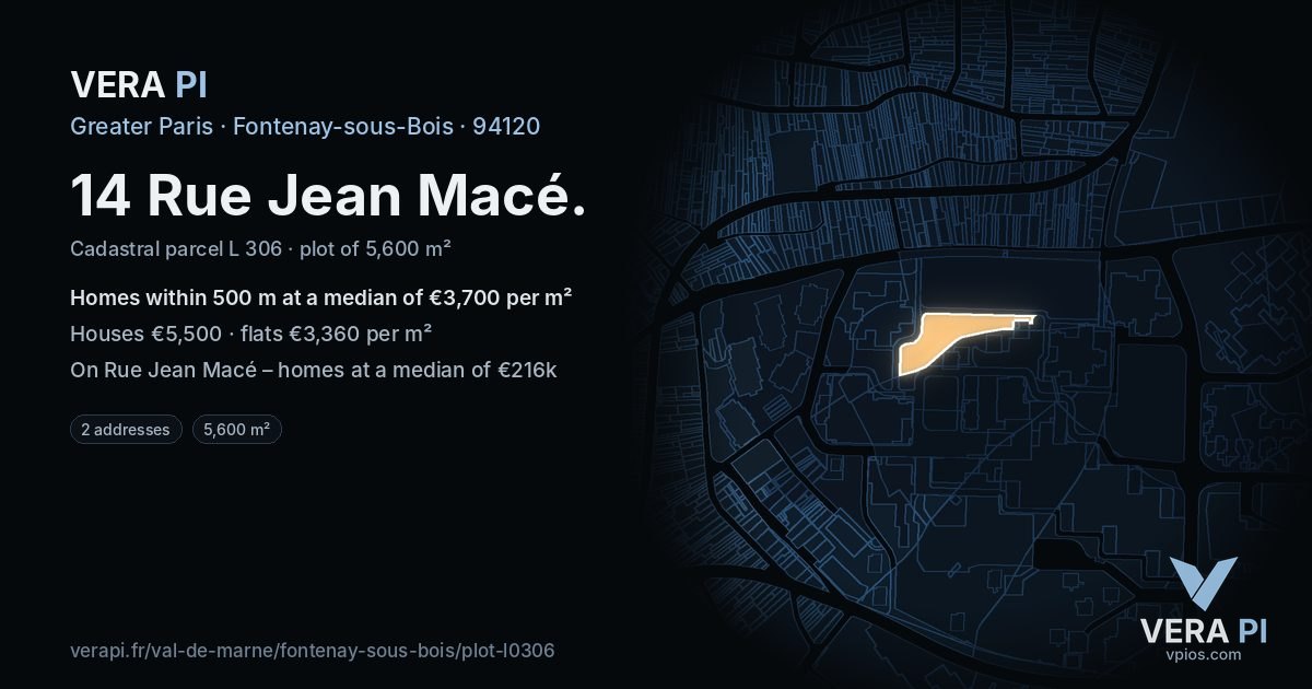14 Rue Jean Macé, Fontenay-sous-Bois at night – the plot lit, the parcels around coloured by the prices near them