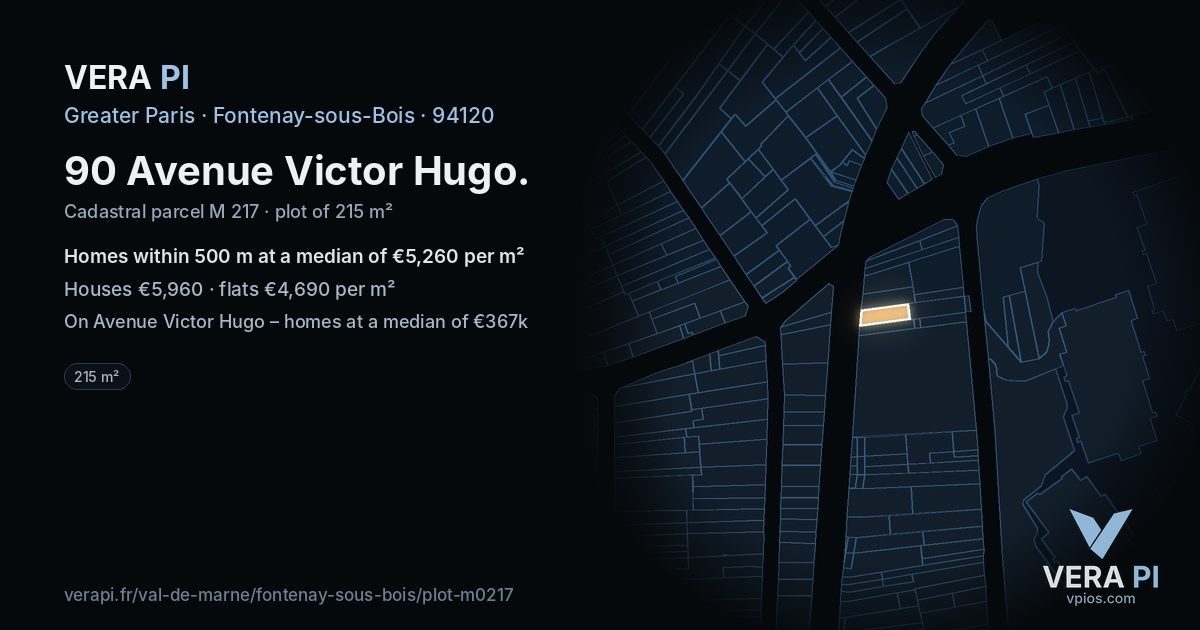 90 Avenue Victor Hugo, Fontenay-sous-Bois at night – the plot lit, the parcels around coloured by the prices near them