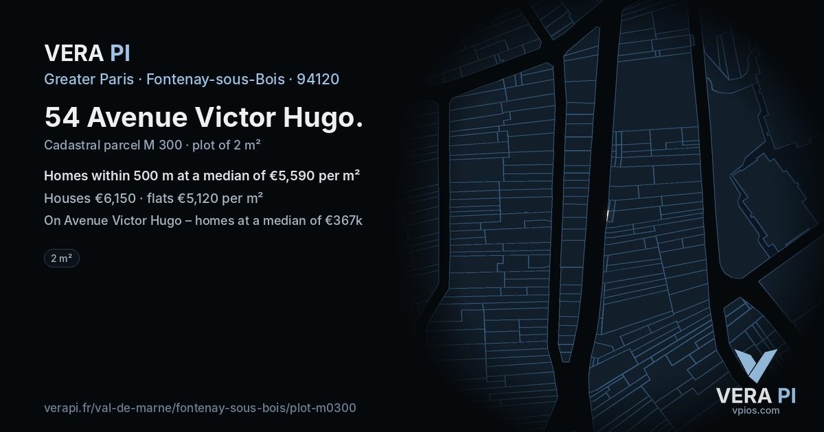 54 Avenue Victor Hugo, Fontenay-sous-Bois at night – the plot lit, the parcels around coloured by the prices near them