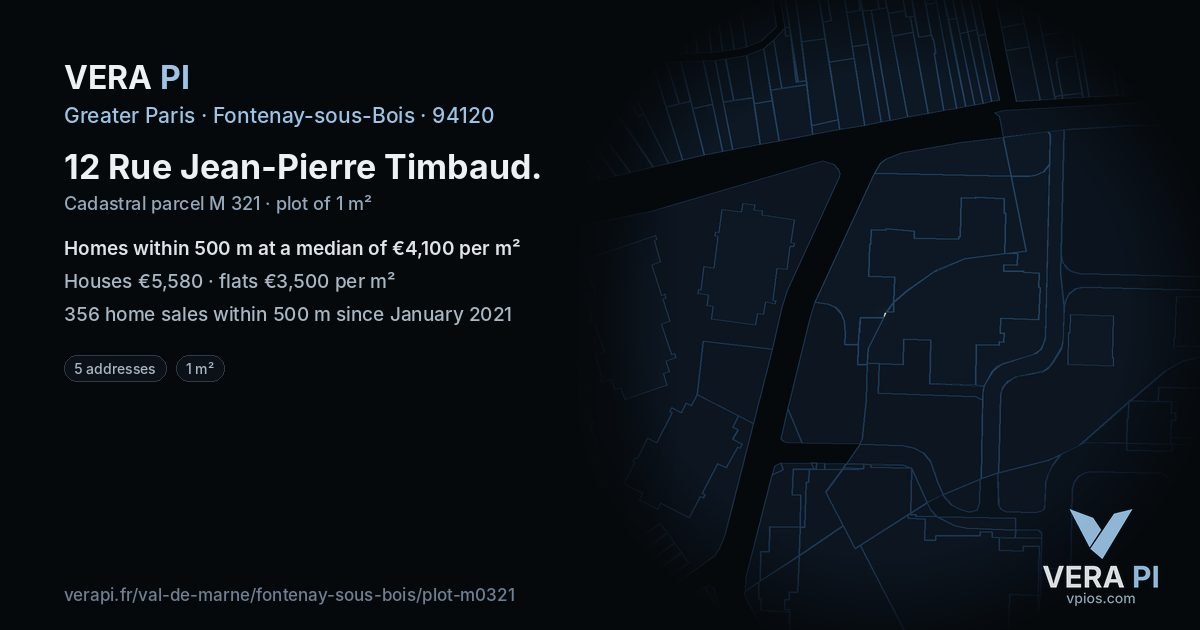 12 Rue Jean-Pierre Timbaud, Fontenay-sous-Bois at night – the plot lit, the parcels around coloured by the prices near them