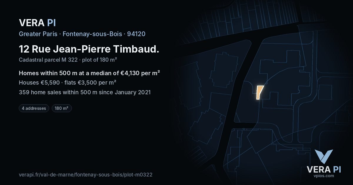 12 Rue Jean-Pierre Timbaud, Fontenay-sous-Bois at night – the plot lit, the parcels around coloured by the prices near them