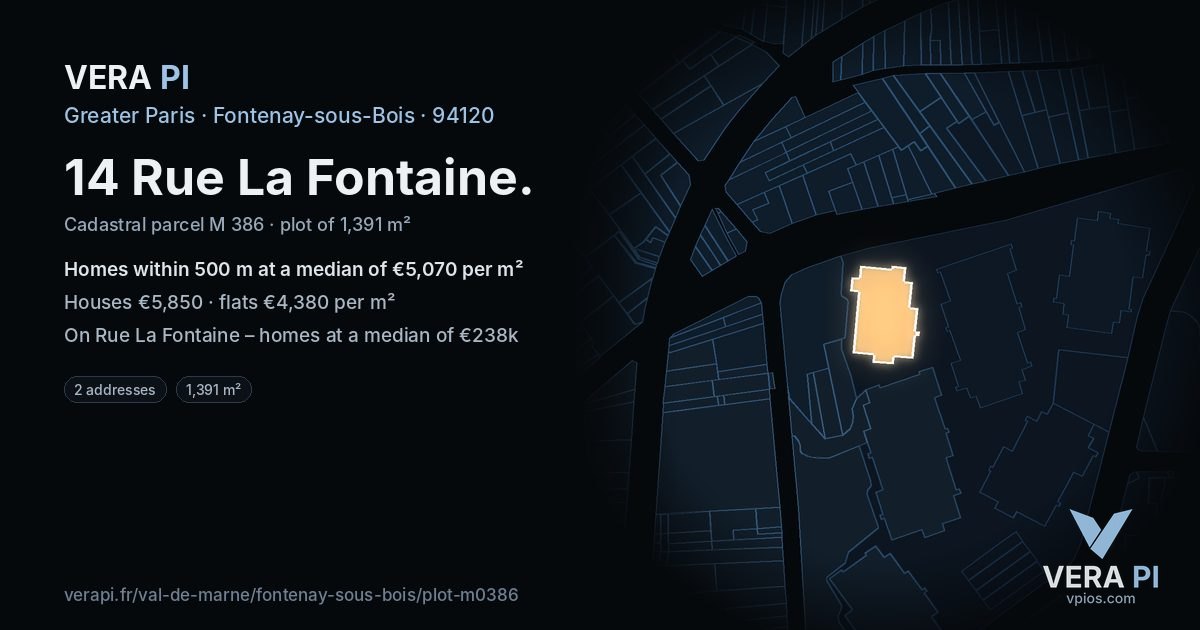 14 Rue La Fontaine, Fontenay-sous-Bois at night – the plot lit, the parcels around coloured by the prices near them