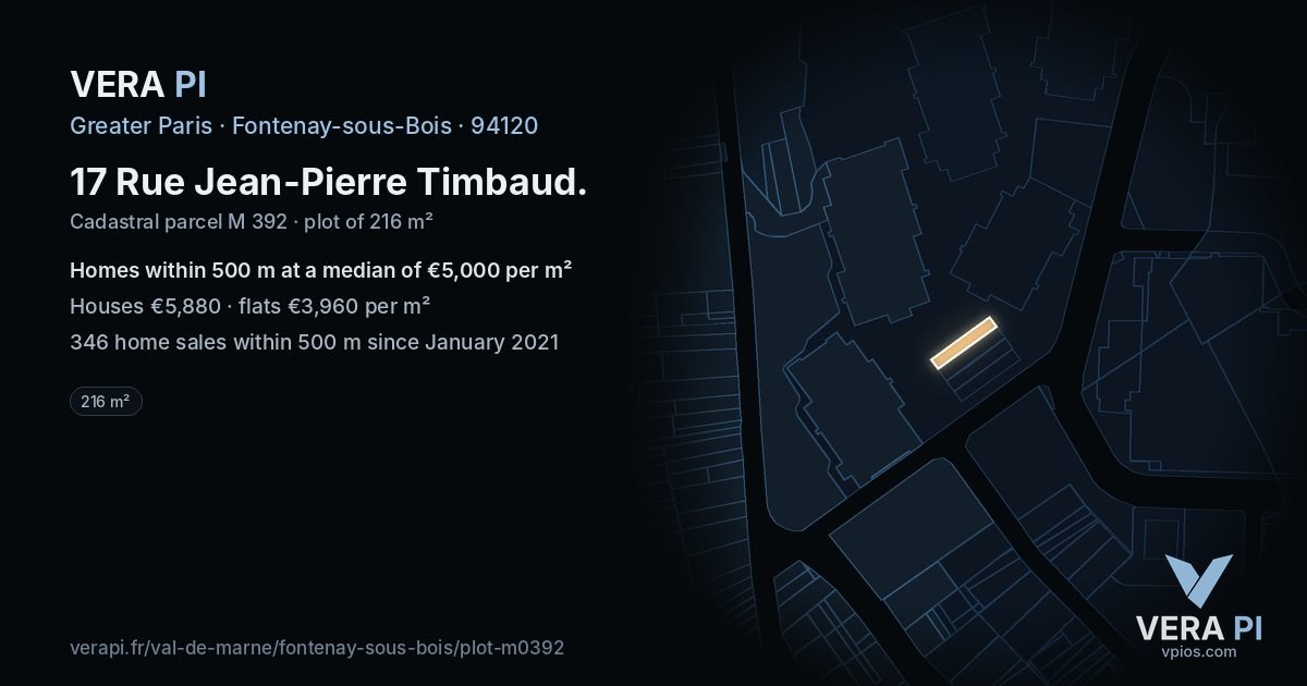 17 Rue Jean-Pierre Timbaud, Fontenay-sous-Bois at night – the plot lit, the parcels around coloured by the prices near them