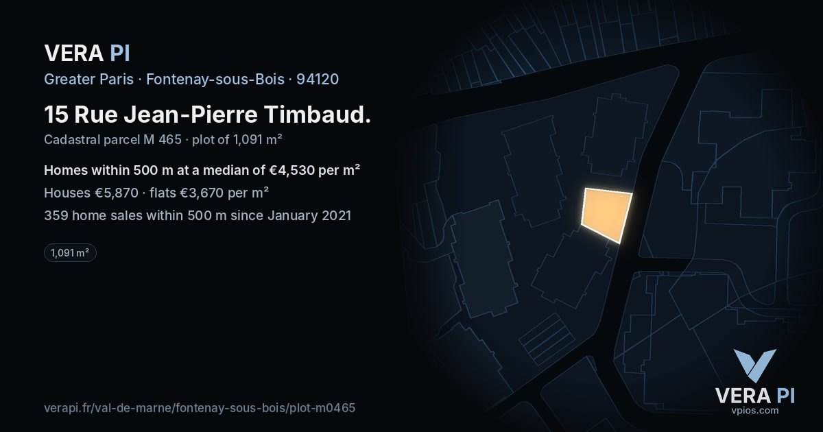 15 Rue Jean-Pierre Timbaud, Fontenay-sous-Bois at night – the plot lit, the parcels around coloured by the prices near them