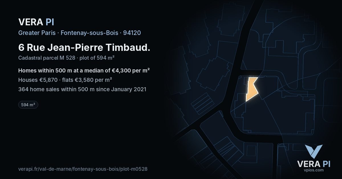 6 Rue Jean-Pierre Timbaud, Fontenay-sous-Bois at night – the plot lit, the parcels around coloured by the prices near them