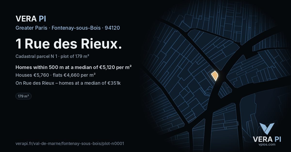 1 Rue des Rieux, Fontenay-sous-Bois at night – the plot lit, the parcels around coloured by the prices near them