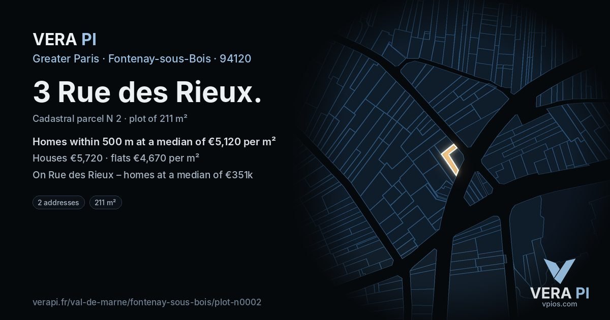 3 Rue des Rieux, Fontenay-sous-Bois at night – the plot lit, the parcels around coloured by the prices near them