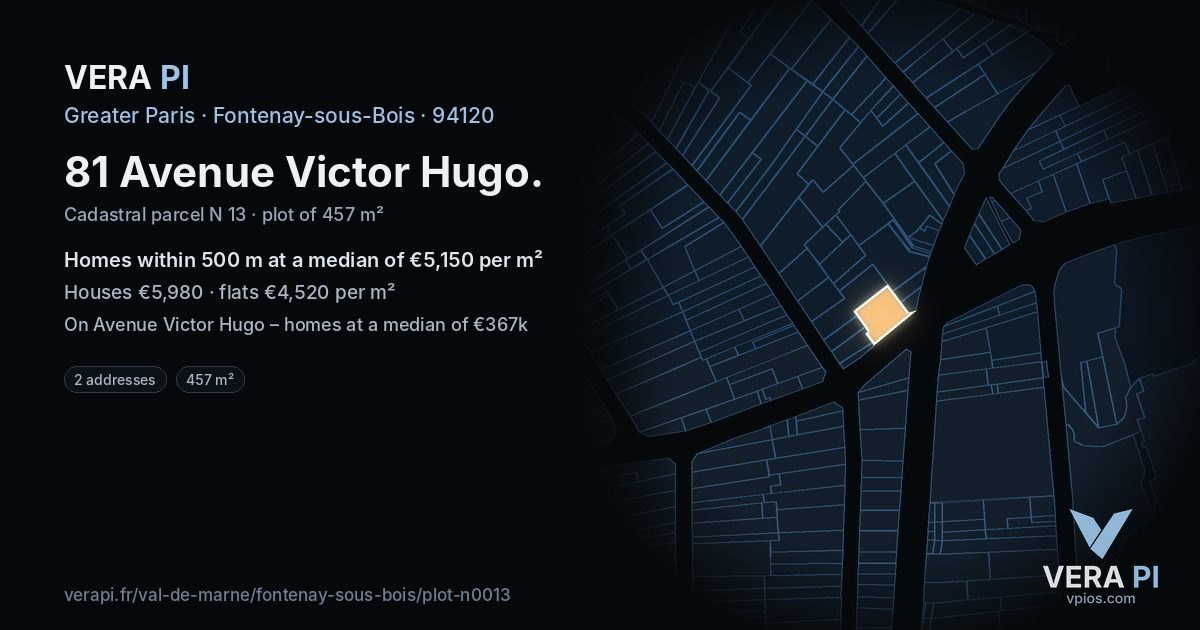 81 Avenue Victor Hugo, Fontenay-sous-Bois at night – the plot lit, the parcels around coloured by the prices near them