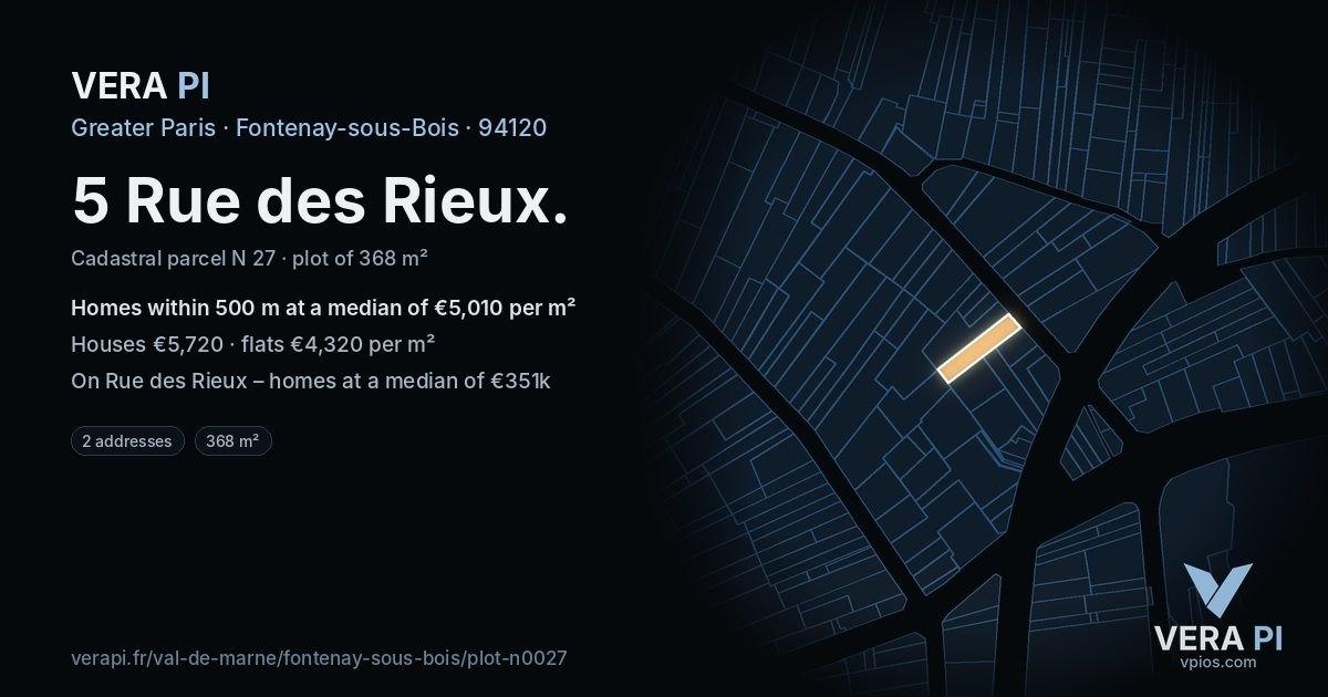 5 Rue des Rieux, Fontenay-sous-Bois at night – the plot lit, the parcels around coloured by the prices near them