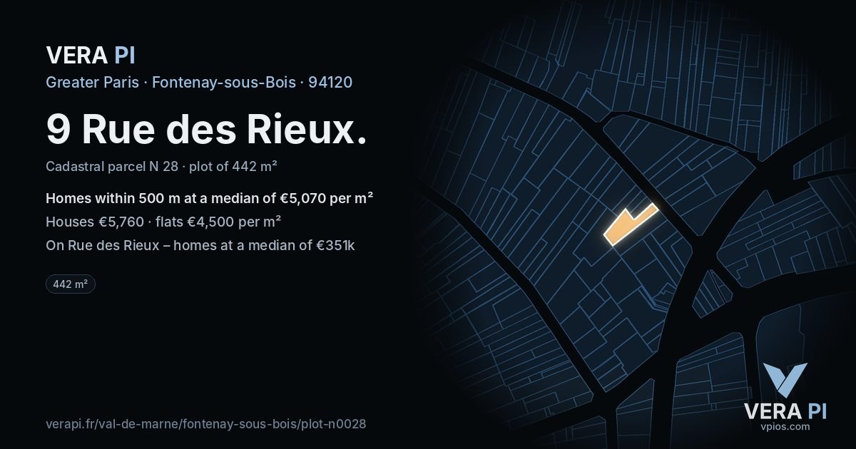 9 Rue des Rieux, Fontenay-sous-Bois at night – the plot lit, the parcels around coloured by the prices near them