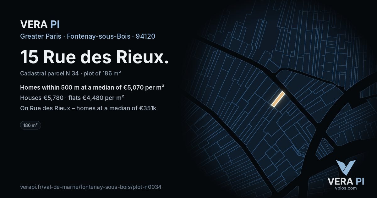 15 Rue des Rieux, Fontenay-sous-Bois at night – the plot lit, the parcels around coloured by the prices near them