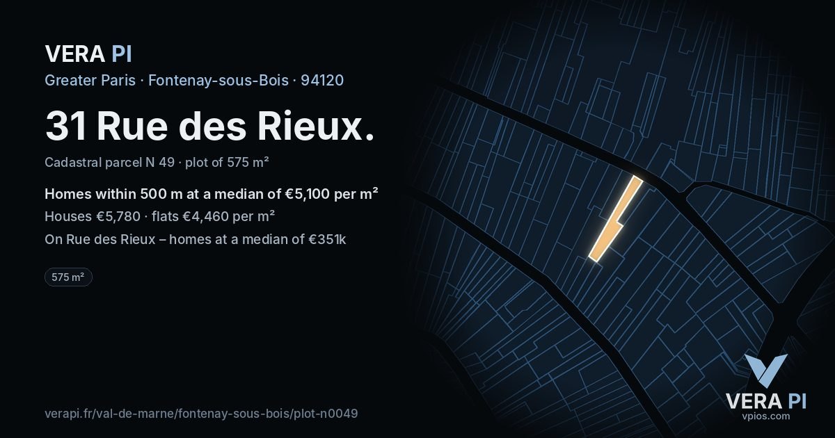 31 Rue des Rieux, Fontenay-sous-Bois at night – the plot lit, the parcels around coloured by the prices near them