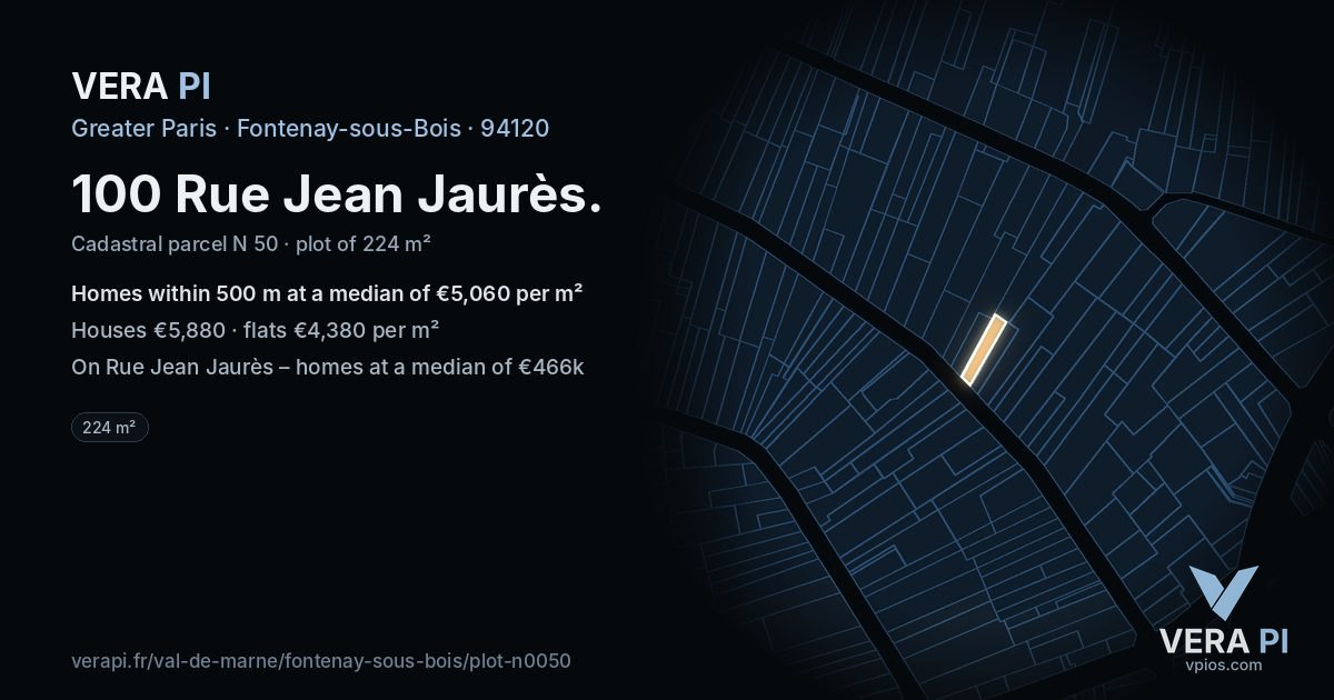 100 Rue Jean Jaurès, Fontenay-sous-Bois at night – the plot lit, the parcels around coloured by the prices near them