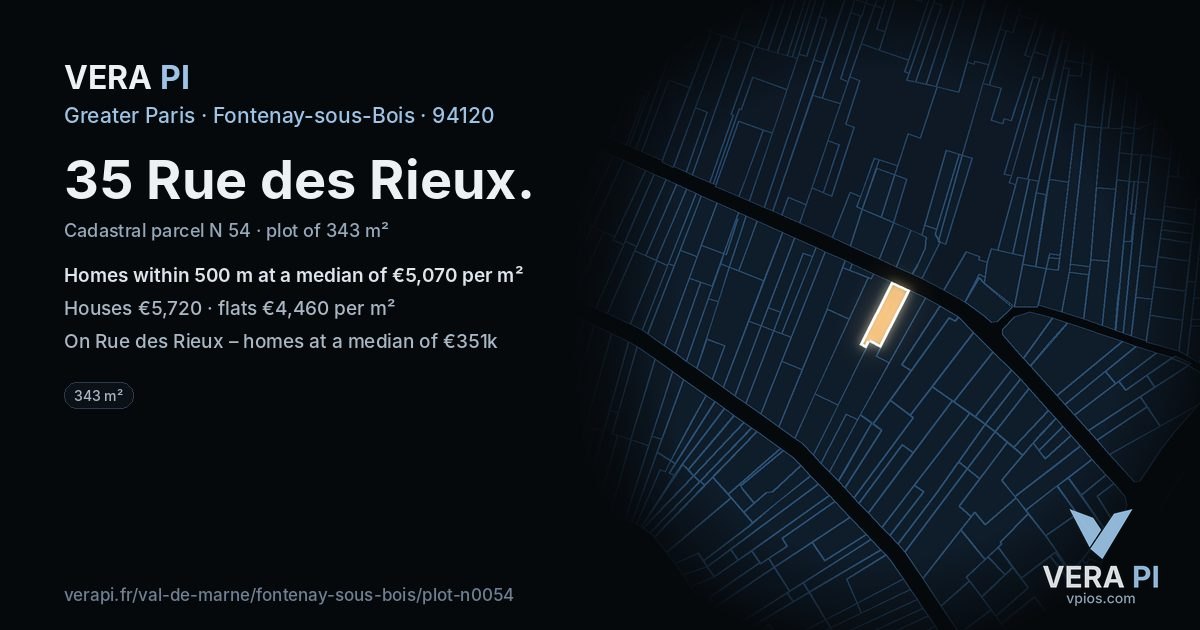 35 Rue des Rieux, Fontenay-sous-Bois at night – the plot lit, the parcels around coloured by the prices near them