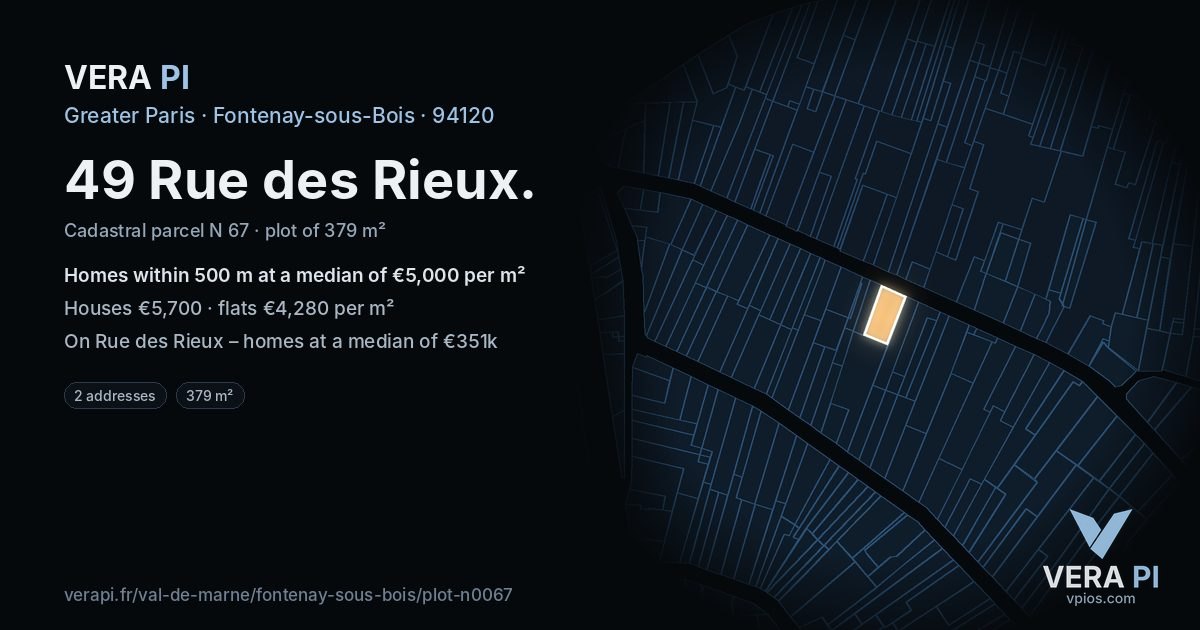 49 Rue des Rieux, Fontenay-sous-Bois at night – the plot lit, the parcels around coloured by the prices near them
