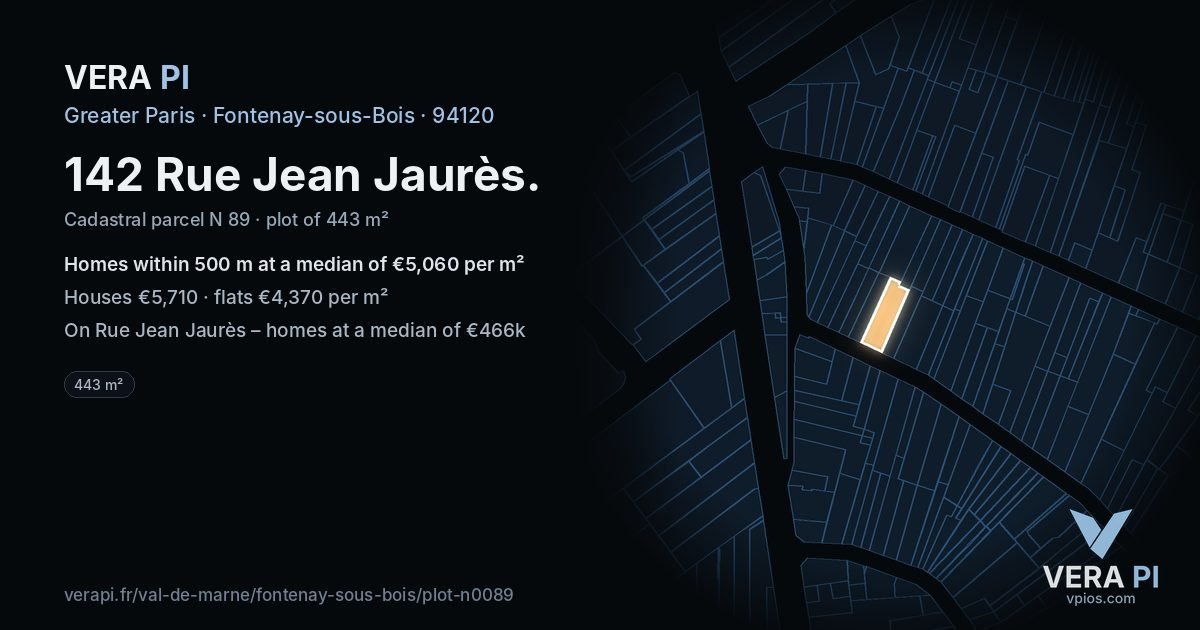 142 Rue Jean Jaurès, Fontenay-sous-Bois at night – the plot lit, the parcels around coloured by the prices near them