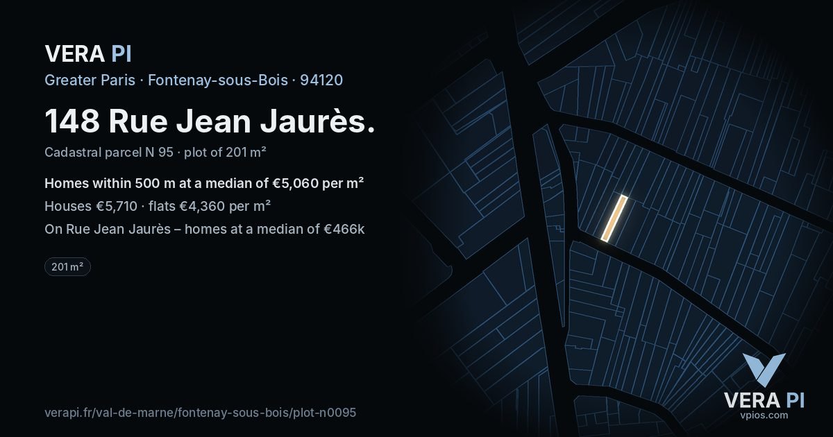 148 Rue Jean Jaurès, Fontenay-sous-Bois at night – the plot lit, the parcels around coloured by the prices near them