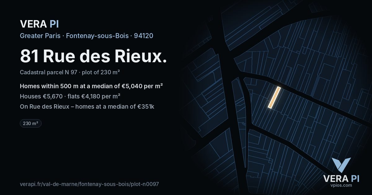 81 Rue des Rieux, Fontenay-sous-Bois at night – the plot lit, the parcels around coloured by the prices near them