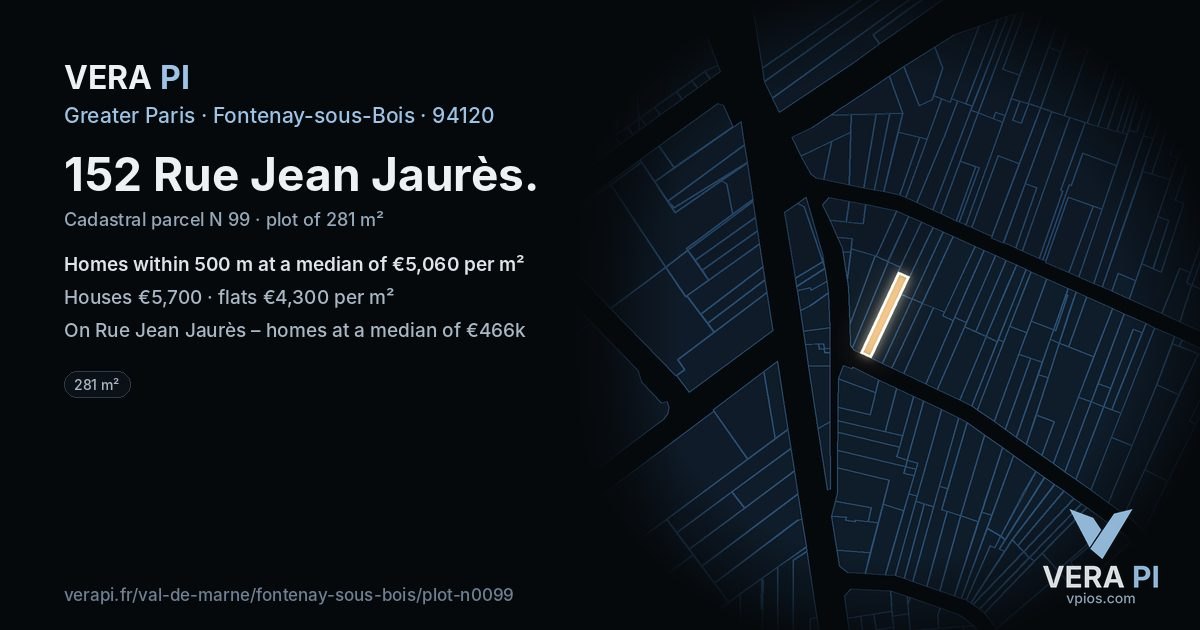 152 Rue Jean Jaurès, Fontenay-sous-Bois at night – the plot lit, the parcels around coloured by the prices near them