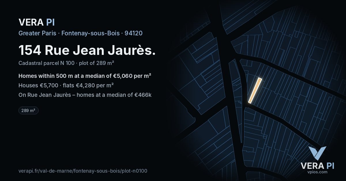 154 Rue Jean Jaurès, Fontenay-sous-Bois at night – the plot lit, the parcels around coloured by the prices near them