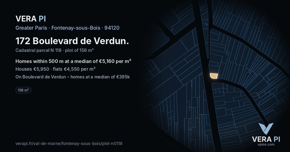 172 Boulevard de Verdun, Fontenay-sous-Bois at night – the plot lit, the parcels around coloured by the prices near them