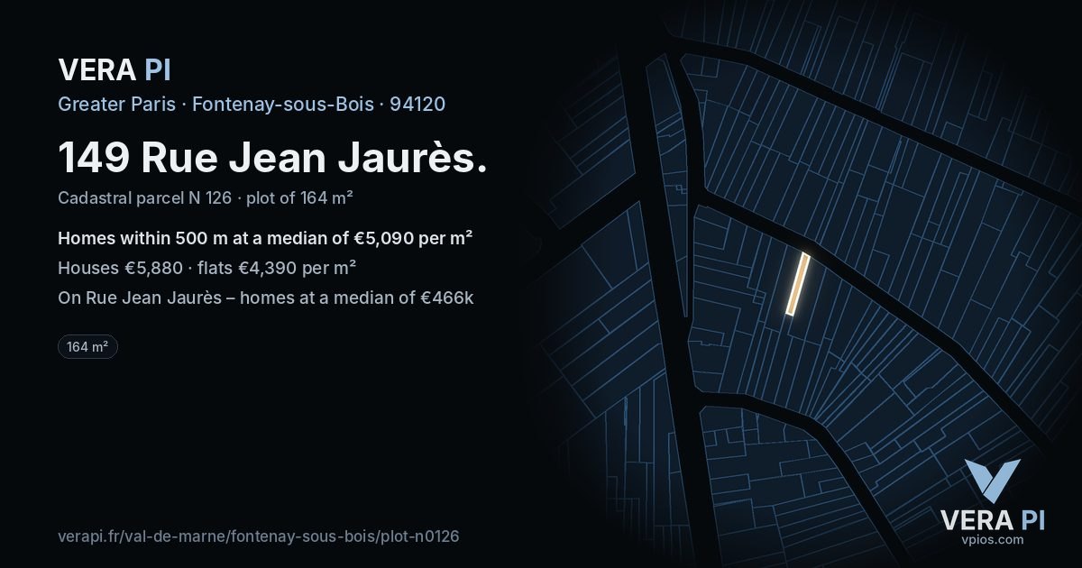 149 Rue Jean Jaurès, Fontenay-sous-Bois at night – the plot lit, the parcels around coloured by the prices near them