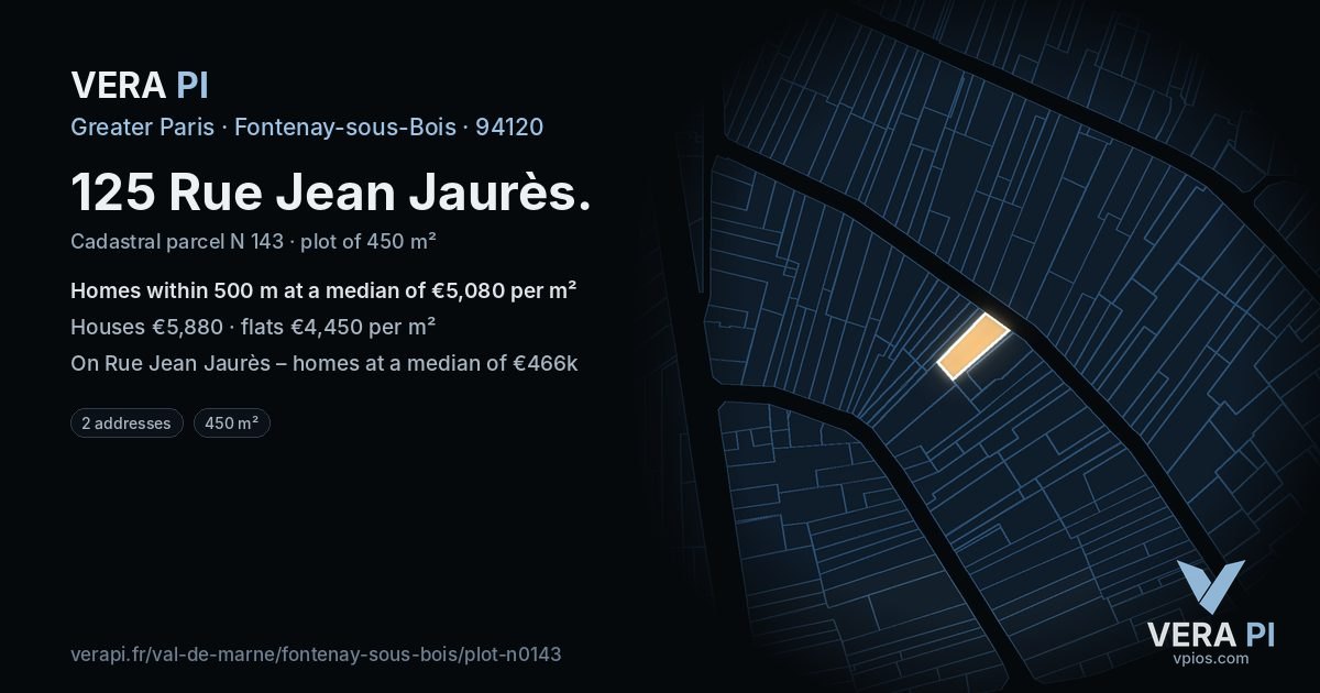 125 Rue Jean Jaurès, Fontenay-sous-Bois at night – the plot lit, the parcels around coloured by the prices near them