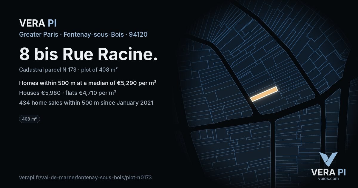 8 bis Rue Racine, Fontenay-sous-Bois at night – the plot lit, the parcels around coloured by the prices near them