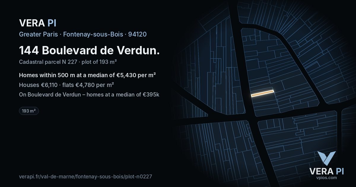144 Boulevard de Verdun, Fontenay-sous-Bois at night – the plot lit, the parcels around coloured by the prices near them