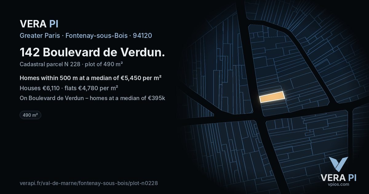 142 Boulevard de Verdun, Fontenay-sous-Bois at night – the plot lit, the parcels around coloured by the prices near them