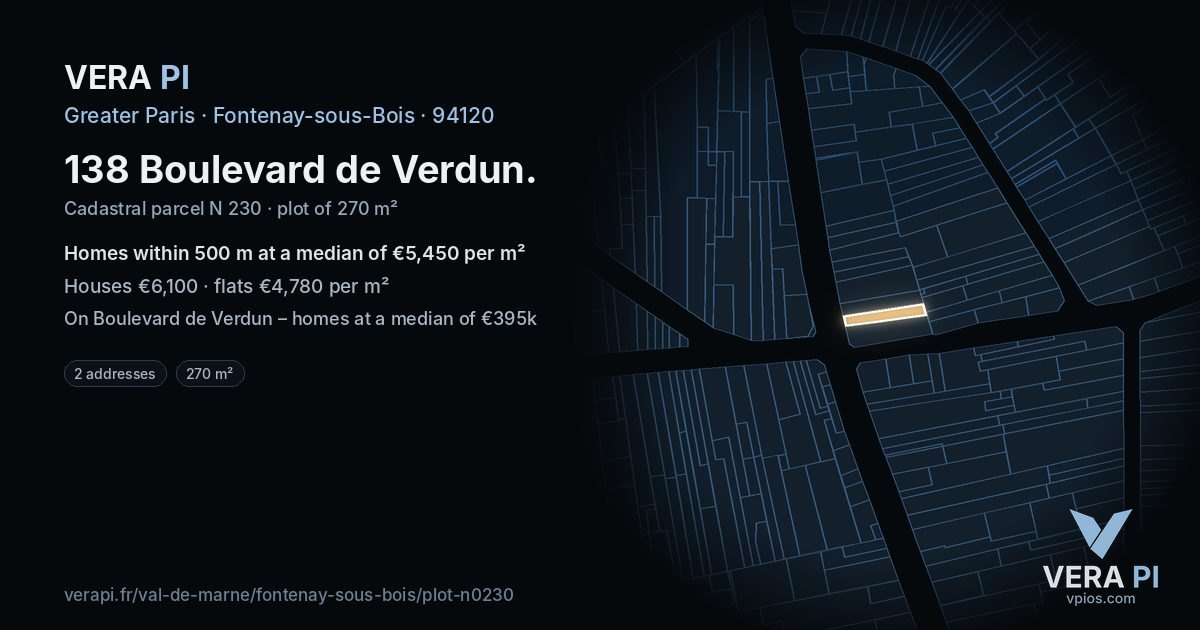 138 Boulevard de Verdun, Fontenay-sous-Bois at night – the plot lit, the parcels around coloured by the prices near them