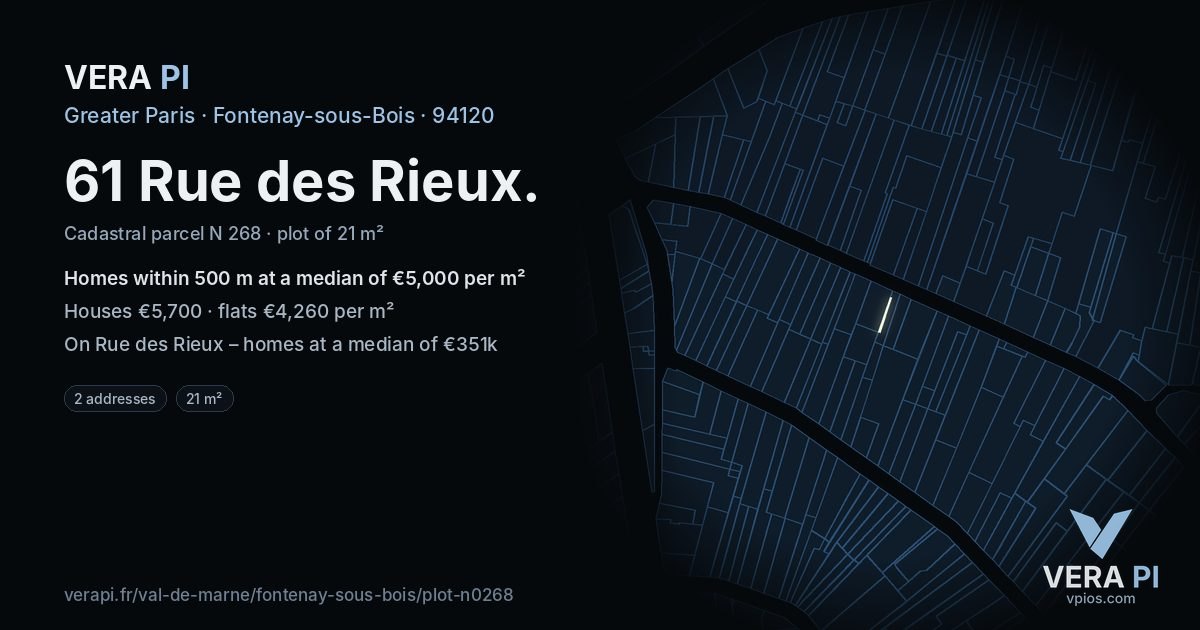 61 Rue des Rieux, Fontenay-sous-Bois at night – the plot lit, the parcels around coloured by the prices near them