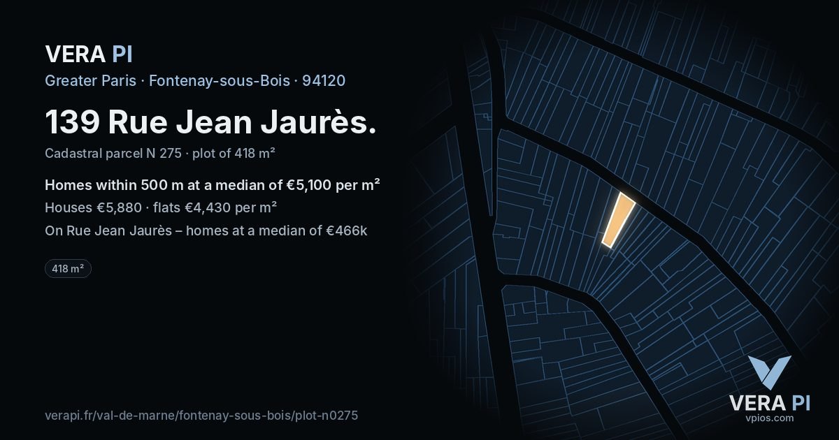 139 Rue Jean Jaurès, Fontenay-sous-Bois at night – the plot lit, the parcels around coloured by the prices near them