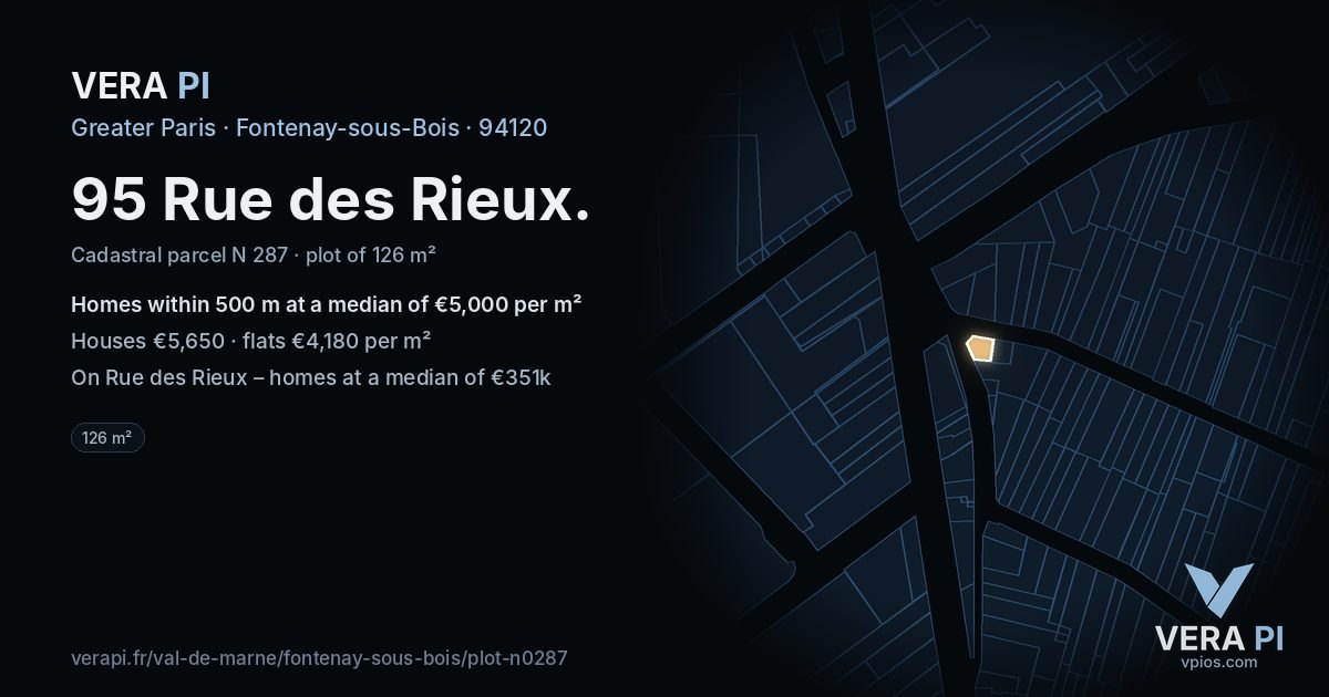 95 Rue des Rieux, Fontenay-sous-Bois at night – the plot lit, the parcels around coloured by the prices near them