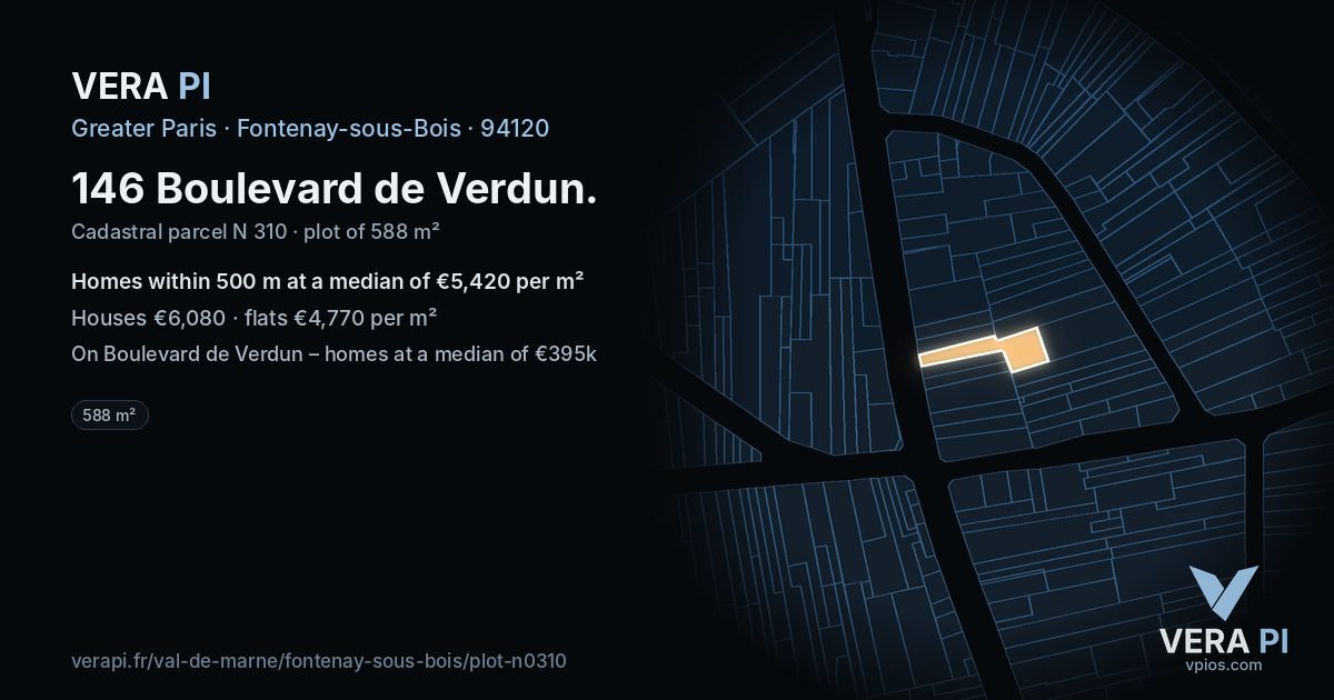 146 Boulevard de Verdun, Fontenay-sous-Bois at night – the plot lit, the parcels around coloured by the prices near them