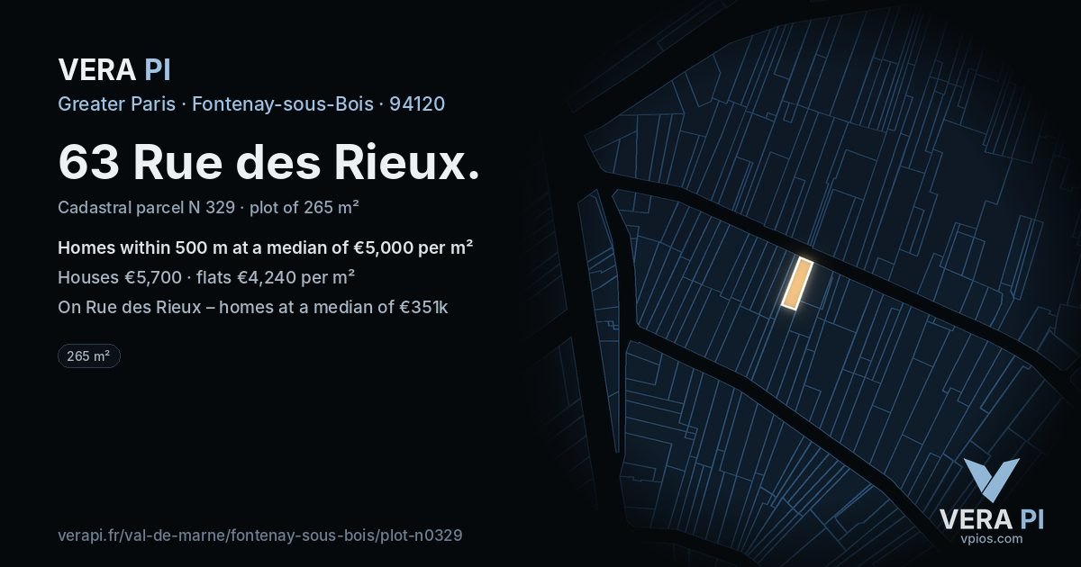 63 Rue des Rieux, Fontenay-sous-Bois at night – the plot lit, the parcels around coloured by the prices near them